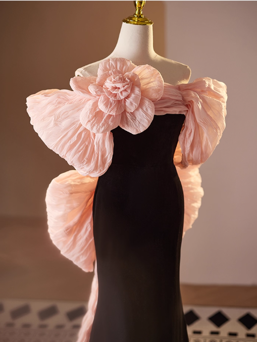 Vintage Off-Shoulder 3D Flower Mermaid Ruffled Cape Evening Gown TP5463