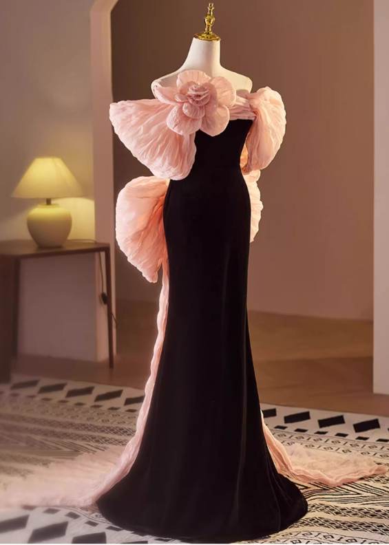 Vintage Off-Shoulder 3D Flower Mermaid Ruffled Cape Evening Gown TP5463