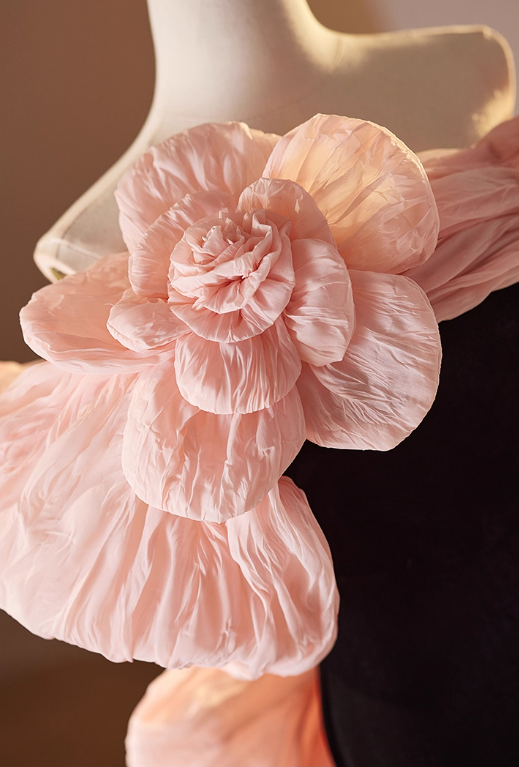 Vintage Off-Shoulder 3D Flower Mermaid Ruffled Cape Evening Gown TP5463