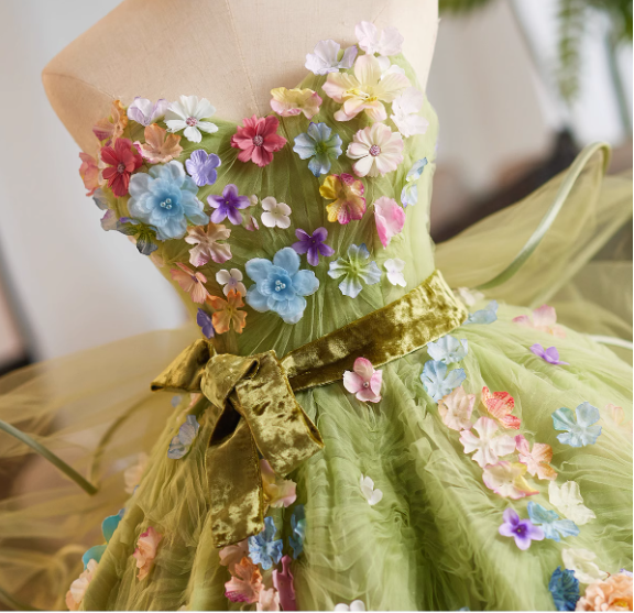 Glamorous Soft Olive Green Tulle 3D Floral Applique Strapless Sweet 15 Quinceanera Ball Gown TP5465
