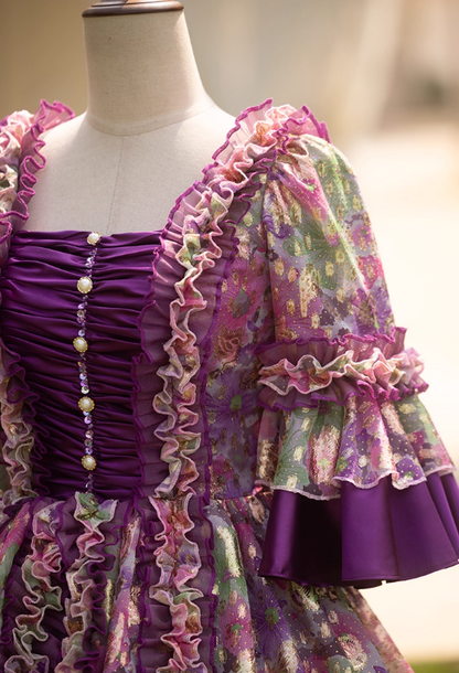 Glamorous Purple Floral Ruffled Tiered Puff Sleeves Sweet 15 Quinceanera Ball Gown TP5467