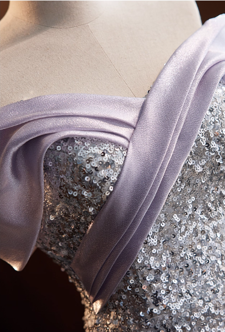 Vintage Lavender to Silver Ombre Sequin Mermaid Off-Shoulder Evening Gown TP5469
