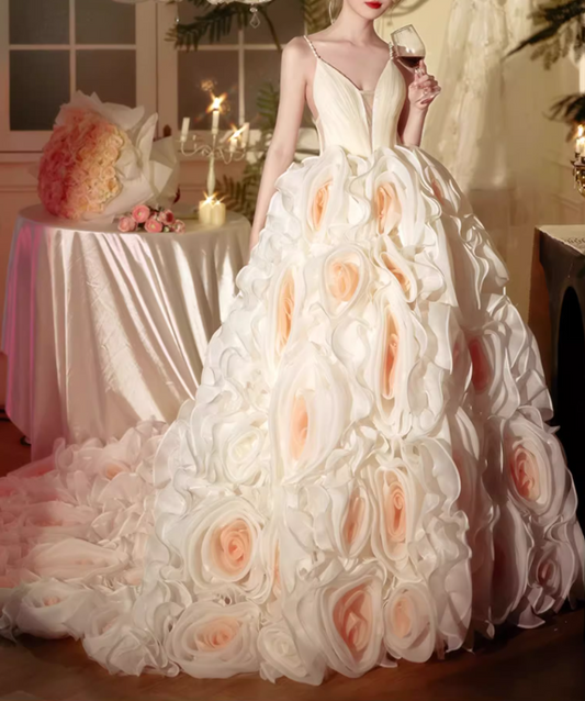 Glamorous 3D Rose Spaghetti Strap Sweet 15 Quinceanera Ball Gown TP5472