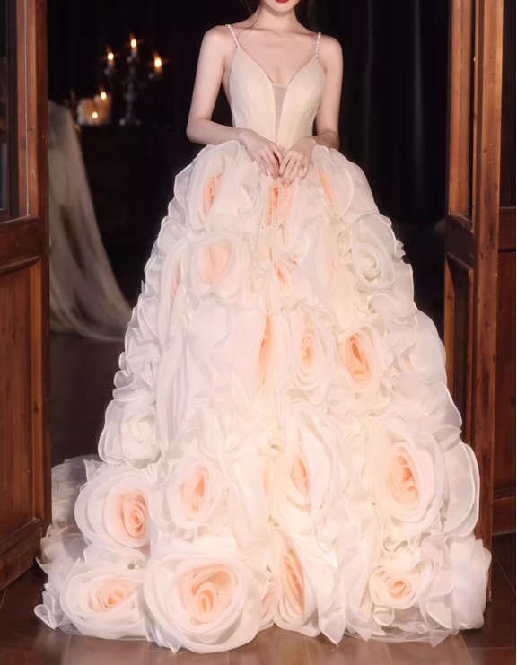 Glamorous 3D Rose Spaghetti Strap Sweet 15 Quinceanera Ball Gown TP5472