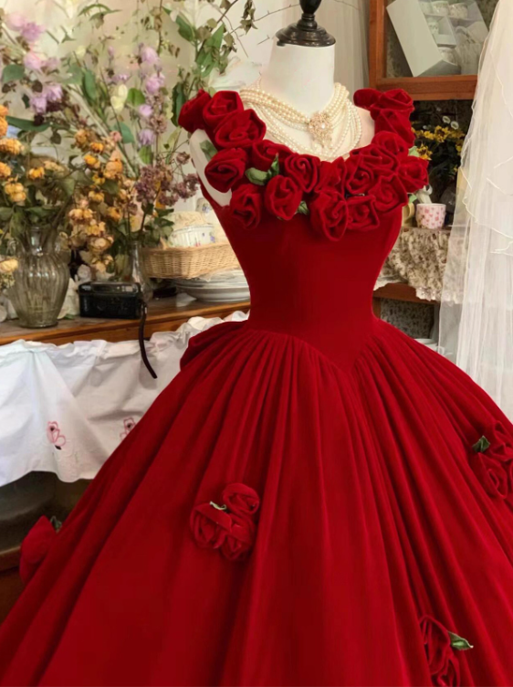 Glamorous Crimson 3D Rose Ruffled Sweet 15 Quinceanera Ball Gown TP5546