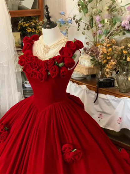 Glamorous Crimson 3D Rose Ruffled Sweet 15 Quinceanera Ball Gown TP5546