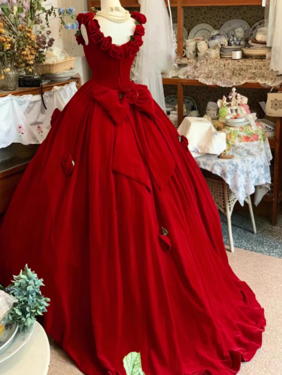 Glamorous Crimson 3D Rose Ruffled Sweet 15 Quinceanera Ball Gown TP5546