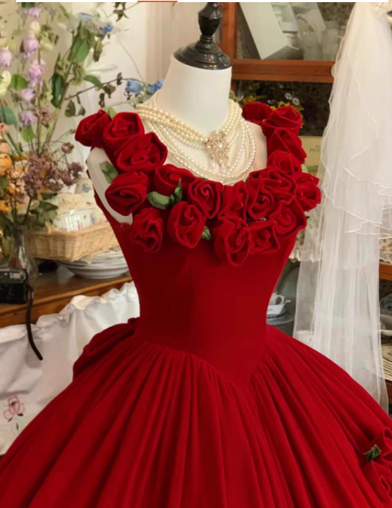 Glamorous Crimson 3D Rose Ruffled Sweet 15 Quinceanera Ball Gown TP5546