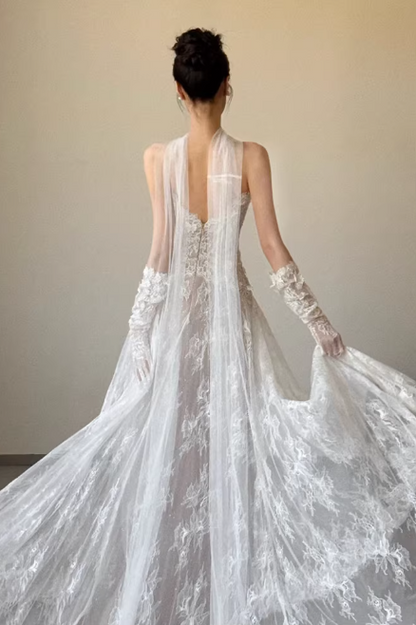 Enchanting Sweetheart Ivory Lace Tulle A-Line Wedding Dress TP5603