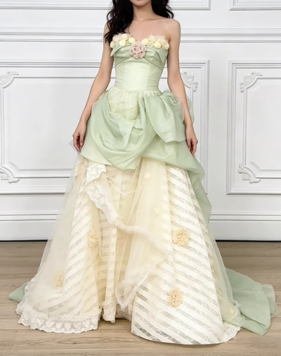 Enchanting Strapless 3D Floral Sweetheart Lace Trim Sweet 16 Quinceanera Ball Gown TP5609