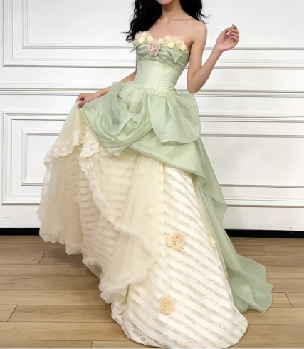 Enchanting Strapless 3D Floral Sweetheart Lace Trim Sweet 16 Quinceanera Ball Gown TP5609