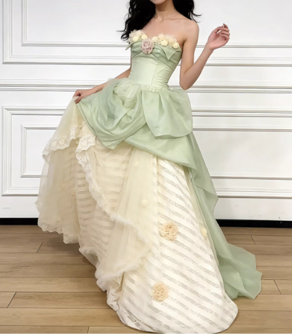 Enchanting Strapless 3D Floral Sweetheart Lace Trim Sweet 16 Quinceanera Ball Gown TP5609
