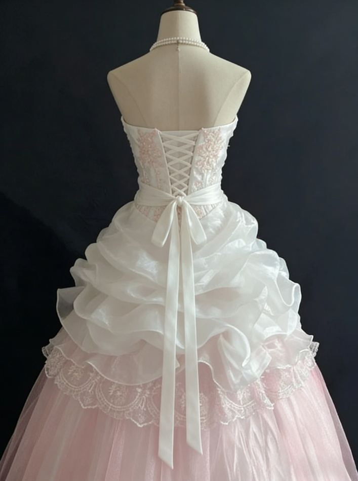 Vintage Pink Strapless Chiffon Sweet 16 Quinceanera A-Line Ruffles Ball Gown TP4271