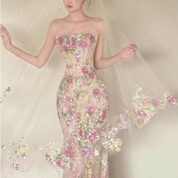 Glamorous Floral Sequin Bridal Gown  Enchanted Mermaid Wedding Dress TP5653