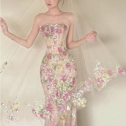 Glamorous Floral Sequin Bridal Gown  Enchanted Mermaid Wedding Dress TP5653