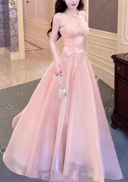 Vintage Pink Satin Spaghetti Strap Sweetheart A-Line Prom Dress TP5668