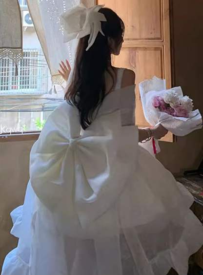 Vintage Ivory Off-the-Shoulder High-Low Tulle Homecoming Dress Party Dress TP5670