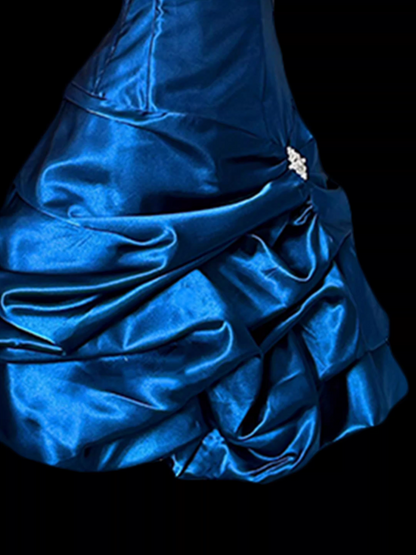Vintage Royal Blue Strapless Satin Ruched Homecoming Dress Party Dress TP5682