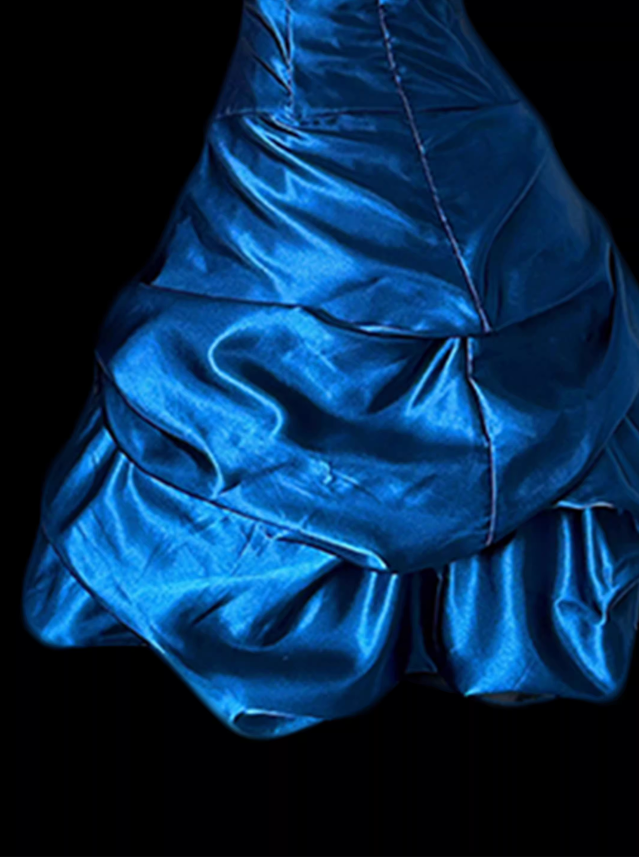 Vintage Royal Blue Strapless Satin Ruched Homecoming Dress Party Dress TP5682