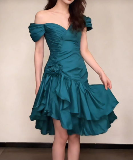 Vintage Teal 3D Floral Off-the-Shoulder Homecoming Dress Party Dress TP5683