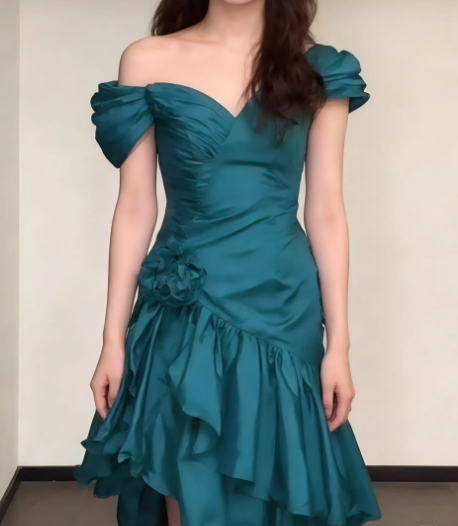 Vintage Teal 3D Floral Off-the-Shoulder Homecoming Dress Party Dress TP5683