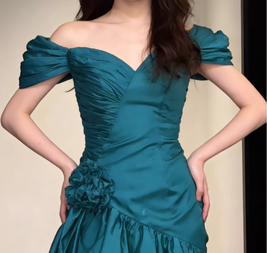 Vintage Teal 3D Floral Off-the-Shoulder Homecoming Dress Party Dress TP5683