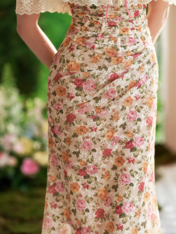Enchanting Floral Chiffon Mermaid Gown Lace Ruffle Prom Dress TP5687