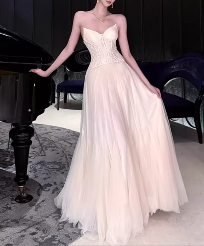 Ethereal Strapless Sweetheart Lace Corset & Tulle Prom Dress TP5708