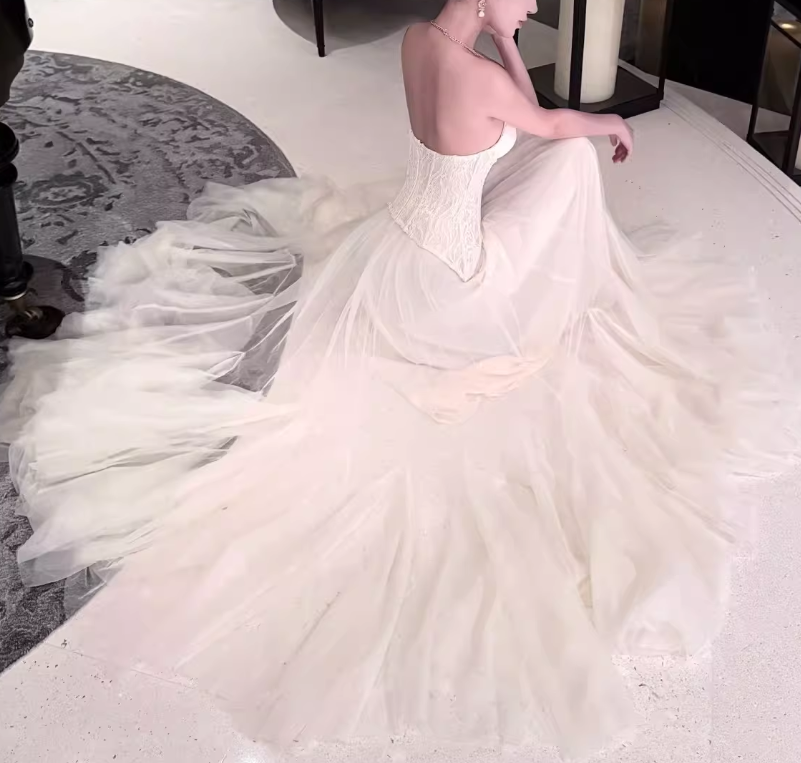 Ethereal Strapless Sweetheart Lace Corset & Tulle Prom Dress TP5708