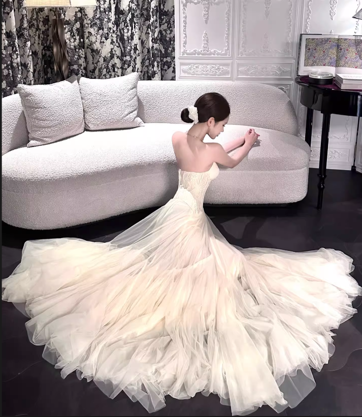 Ethereal Strapless Sweetheart Lace Corset & Tulle Prom Dress TP5708
