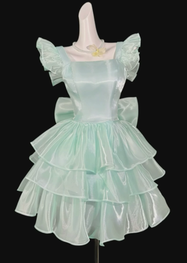 Vintage Mint Green Organza Ruffle Tiered A-Line Homecoming Dress TP6061