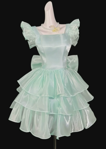 Vintage Mint Green Organza Ruffle Tiered A-Line Homecoming Dress TP6061
