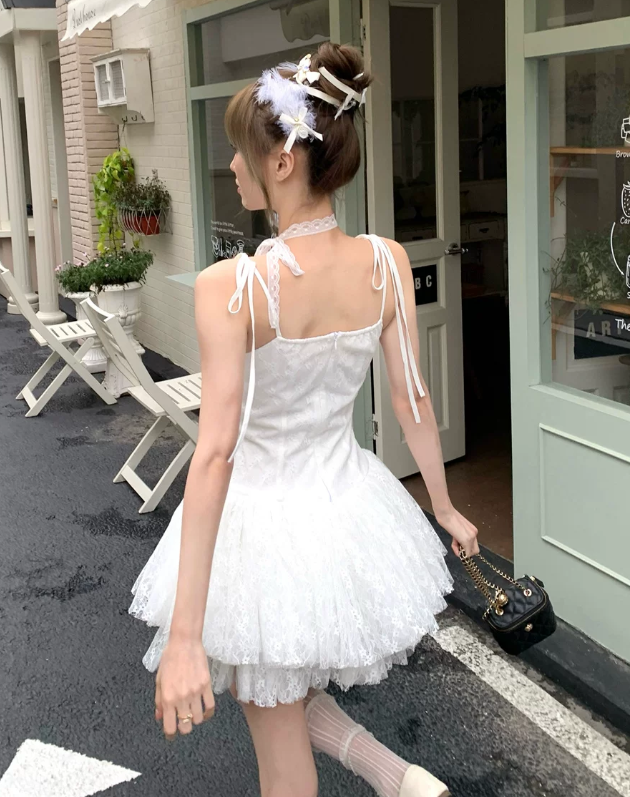 Vintage White 3D Rose Lace Spaghetti Strap A-Line Homecoming Dress TP6071