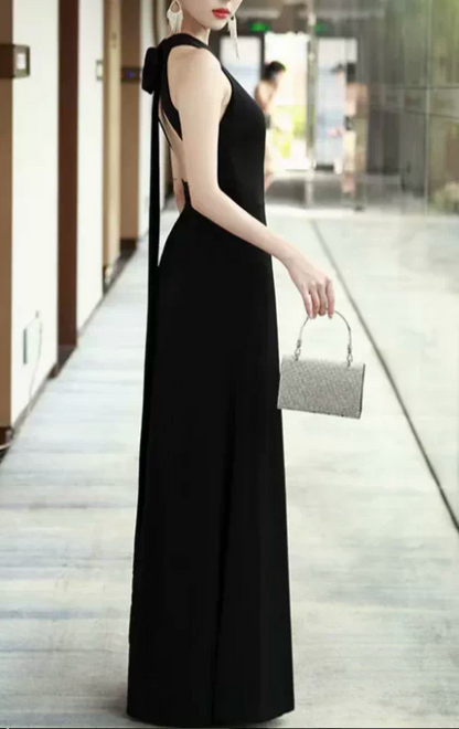 Elegant Black Satin Sleeveless Sheath Evening Dress TP6091