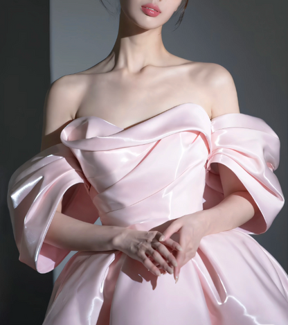 Vintage Pink Off‑the‑Shoulder Satin A‑Line Homecoming Dress TP6107