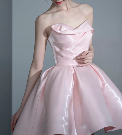 Vintage Pink Off‑the‑Shoulder Satin A‑Line Homecoming Dress TP6107