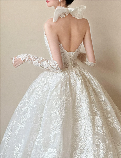 Elegant Strapless Sweetheart Lace A-Line Wedding Dress TP6129