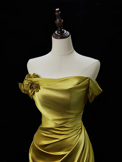 Elegant Satin Mermaid Evening Gown Strapless 3D Flowers Party Dress Long Formal Dress TP4961