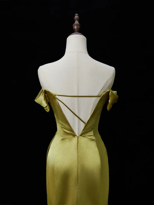 Elegant Satin Mermaid Evening Gown Strapless 3D Flowers Party Dress Long Formal Dress TP4961