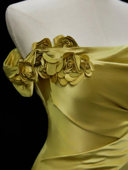 Elegant Satin Mermaid Evening Gown Strapless 3D Flowers Party Dress Long Formal Dress TP4961