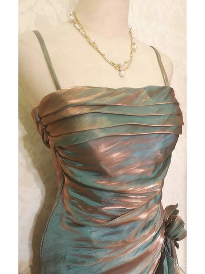 Vintage Elegant Spaghetti Strap Mermaid Ruffles Prom Dress Evening Dress TP4321