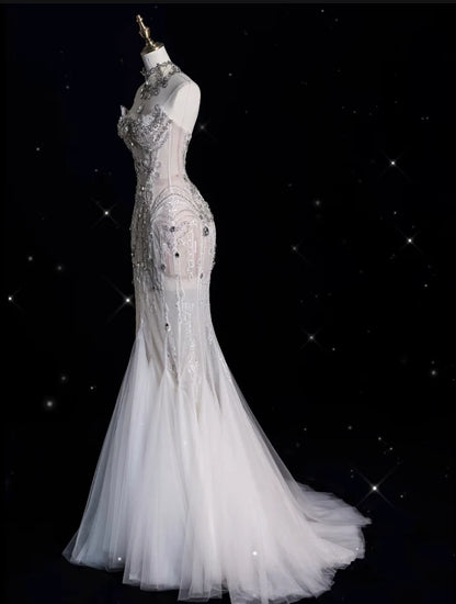 Vintage Sparkling Beaded Mermaid Design Strapless Princess Wedding Dress TP4101