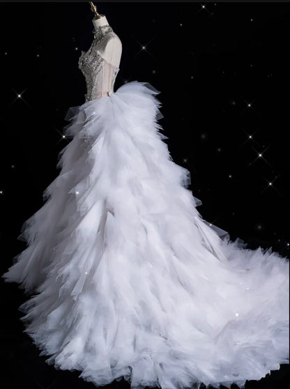 Vintage Sparkling Beaded Mermaid Design Strapless Princess Wedding Dress TP4101