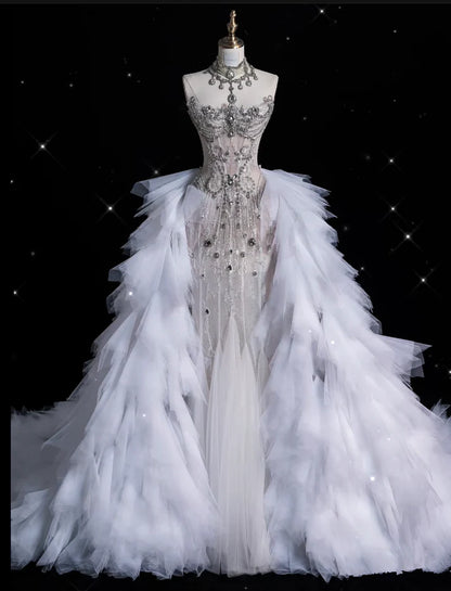 Vintage Sparkling Beaded Mermaid Design Strapless Princess Wedding Dress TP4101