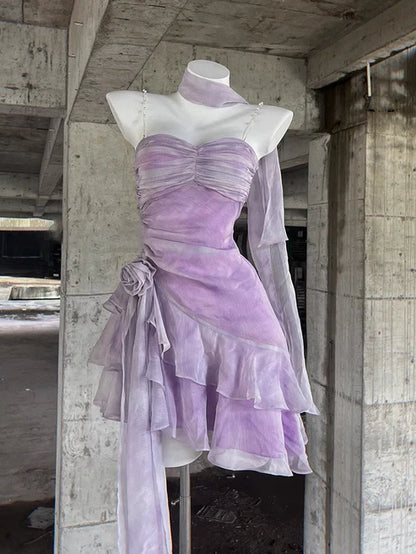 Retro Light Purple A-line Spaghetti Strap Short Lilac Homecoming Dress 17th Birthday Dress TP4036