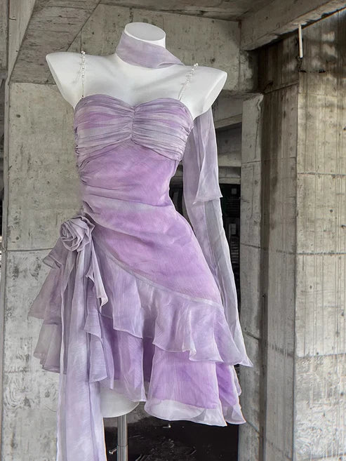 Retro Light Purple A-line Spaghetti Strap Short Lilac Homecoming Dress 17th Birthday Dress TP4036