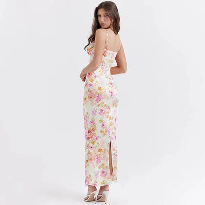 Vintage Floral Sweetheart Prom Dress Sheath Spaghetti Strap Evening Dress Long Formal Dress TP4714