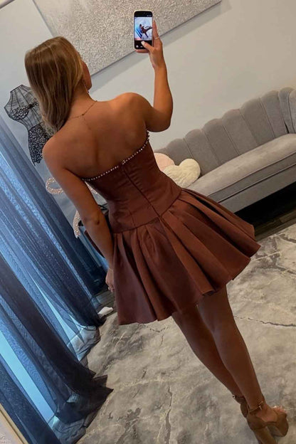 Vintage Strapless Satin Oversized Bow A-Line Homecoming Dress TP5998