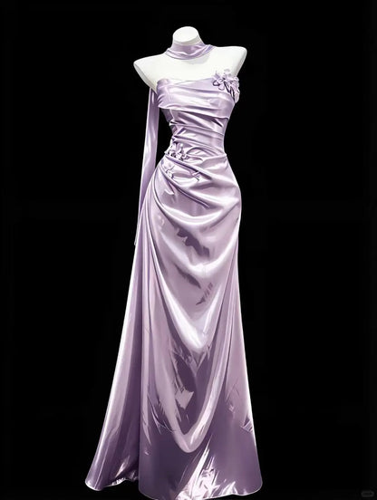 Chic Purple Strapless Prom Dress Sheath Evening Dress Satin Party Dress TH005