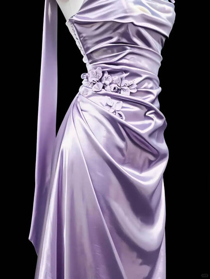 Chic Purple Strapless Prom Dress Sheath Evening Dress Satin Party Dress TH005